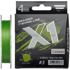  Шнур Favorite X1 PE 4x 150m (l.green) #3.0/0.296mm 41lb/19.0kg