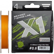 Шнур Favorite X1 PE 4x 150m (orange) #0.6/0.128mm 12lb/5.4kg