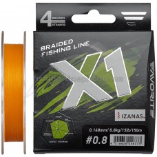  Шнур Favorite X1 PE 4x 150m (orange) #0.8/0.148mm 15lb/6.8kg