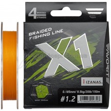  Шнур Favorite X1 PE 4x 150m (orange) #1.2/0.185mm 20lb/9.5kg