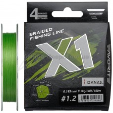  Шнур Favorite X1 PE 4x 150m (l.green) #1.2/0.185mm 20lb/9.5kg
