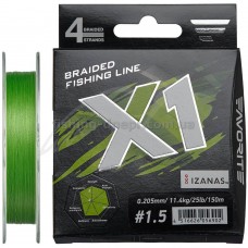  Шнур Favorite X1 PE 4x 150m (l.green) #1.5/0.205mm 25lb/11.4kg