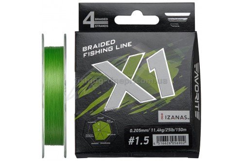  Шнур Favorite X1 PE 4x 150m (l.green) #1.5/0.205mm 25lb/11.4kg